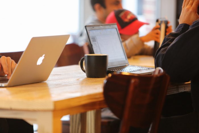 working with laptop in office