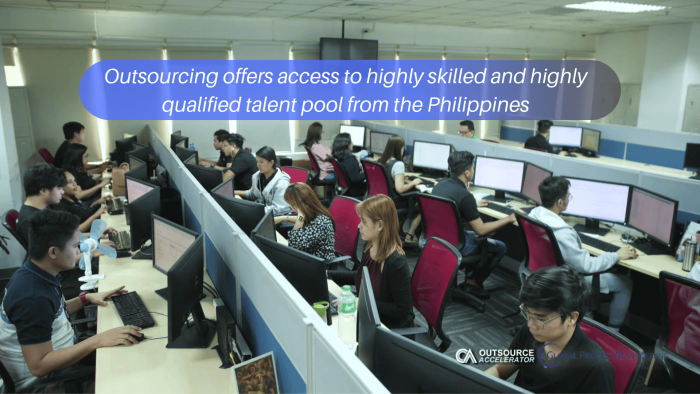 Outsourcing offers access to highly skilled and highly qualified talent pool from the Philippines